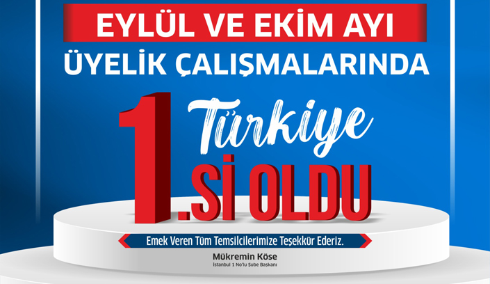 İstanbul 1 Nolu Şubemiz Eylül ve Ekim Aylarında Türkiye 1.si oldu...